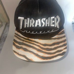 Thrasher Magazine Skateboard Black Snapback Hat Cap Men's Adjustable Tiger Brim